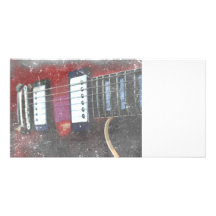red guitar strings bridge grunge music design photo card template