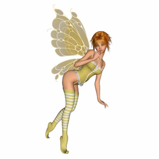 Red Haired 3D Pixie - Yellow Green Outfit Acrylic Cut Out