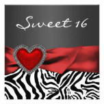 Red Heart Zebra Black White Sweet 16 Party Personalized Invitation