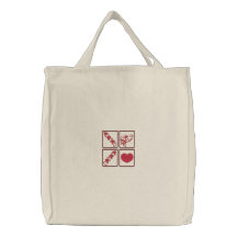 Red Hearts and Cupid Embroidered Canvas Totes Embroidered Tote Bags
