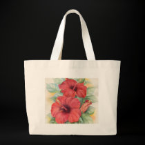 Red Hibiscus Tropical Flower Painting - Multi bags