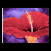 Red Hibiscus Tropical Flower Painting - Multi postcards