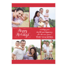 Red holiday photocard personalised announcements