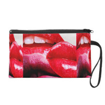 Red Hot Lipstick Lips Wristlet Clutches