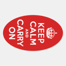 Red Keep Calm and Carry On Oval Sticker