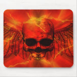 Red Lava Burst Winged Skull Mouse Pad