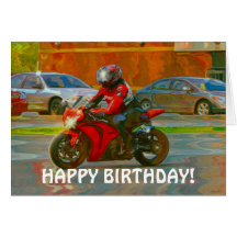 Red Motorbike Biker Birthday Card