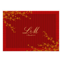 Red oriental RSVP wedding invitation sakura design