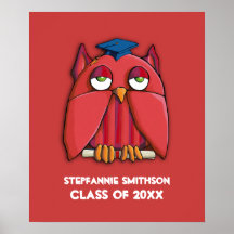 Red Owl Grad red Graduation Poster