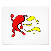Red pepper running yellow flames behind photo print