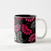 Red Pink Floral Monogram Coffee Mugs