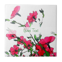 Red Pink Floral Tile