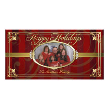 Red Pinstripe Gold Faux Jewel Photo Cards