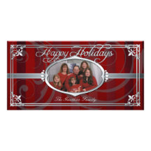 Red Pinstripe Silver Faux Jewel Photo Cards