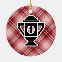 Red Plaid 1st Place Trophy Christmas Ornaments