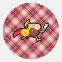 Red Plaid Spartan Gladiator Round Sticker