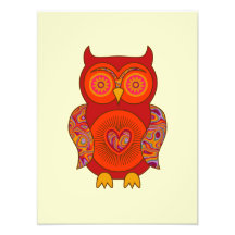 Red Psychedelic Owl Photographic Print