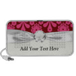 red raspberry and brown modern  damask iPhone speakers