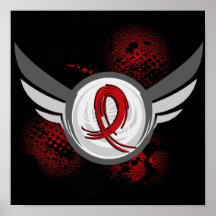 Red Ribbon And Wings Heart Disease Print