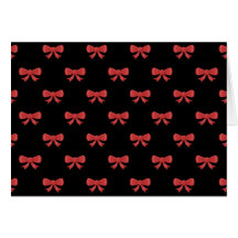 Red Ribbon Bow Pattern on Black. Greeting Card