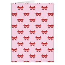 Red Ribbon Bow Pattern on Pink. Cards