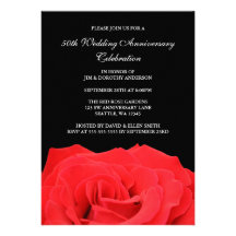 Red Rose and Black 50th Wedding Anniversary Personalized Invitations