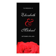 Red Rose and Black Wedding Program Full Color Rack Card