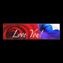 Red Rose Flower Butterfly Painting - Multi bumper stickers