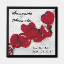 Red Rose Petals in Snow, Winter Wedding Refrigerator Magnets