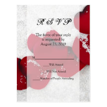Red Rose Petals in Snow, Winter Wedding Postcards