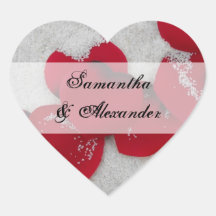 Red Rose Petals in Snow, Winter Wedding Sticker