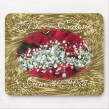 Red Roses on Gold Twirl Mousepad-customise