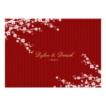 Red sakura oriental wedding RSVP invitation card