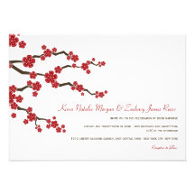 Red Sakuras Cherry Blossoms Spring Wedding Invite
