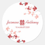 Red Sakuras Double Happiness Wedding Favour Sticke