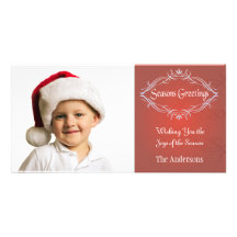 Red Scroll Joys of the Season Greetings Photo Card