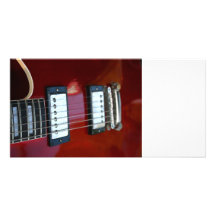 Red semi hollow guitar picture of strings, pickups photo cards