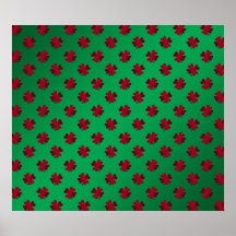 Red shamrocks on green background poster