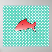 Red shark on light green polkadots poster