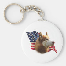Red Siberian Husky Flag Keychain