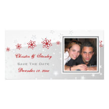Red silver grey snowflake wedding Save the Date Personalised Photo Card