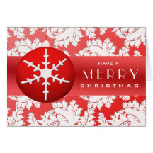 Red Snowflake Christmas Ornament Damask Card