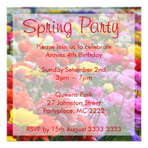 Red Spring Birthday Party Invitations
