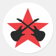 Red Star crossed guitars Round Stickers