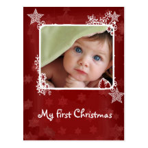 Red Star Snowflake First Christmas Photo Postcard