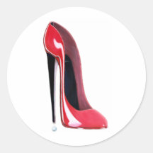 Red Stiletto High Heel Shoe Art Round Sticker