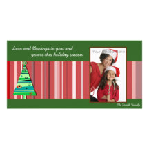 Red stripes christmas tree photocard picture card