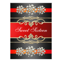 Red Sweet16 Elegant Pearl Birthday Invite