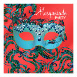 Red Teal Blue Masquerade Party Invitations