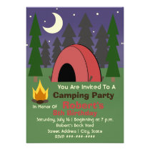 Red Tent Camping Birthday Party Invitation invitations